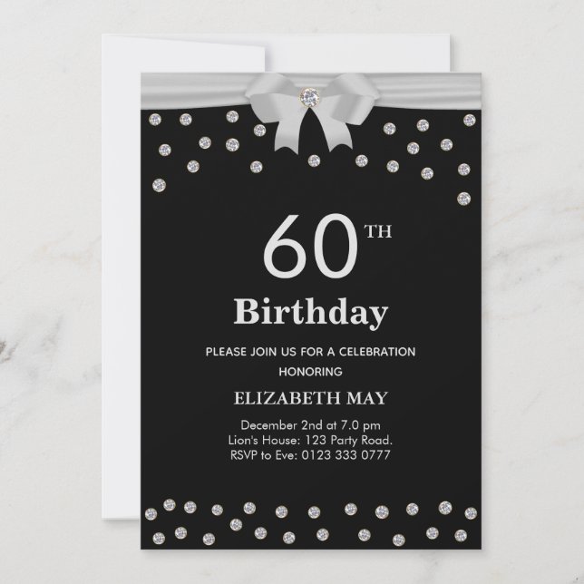 Invitation Chic 40e, 60e anniversaire avec diamants sur fond  (Devant)
