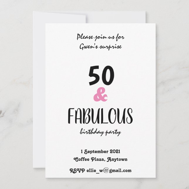 Invitation Chic 50 Et Fabuleux Texte Fête Anniversaire (Devant)