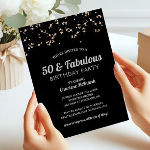 Invitation Chic 50 & Fabulous Black Gold Silver 50e anniversa