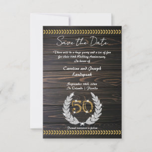 Invitation Chic 50e anniversaire Bois & Or Enregistrer la dat