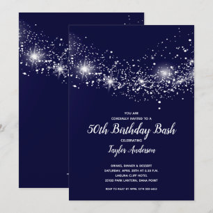 Invitation Chic 50e Anniversaire Etoiles Marine Bleu