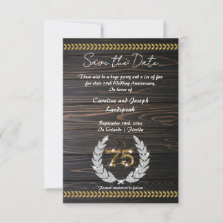 Invitation Chic 75e anniversaire Bois & Or Enregistrer la dat