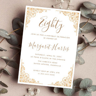 Invitation Chic 80e Huitième Cadre Or Blanc Anniversaire