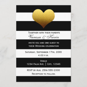 Invitation chic à rayures noires et blanches avec 