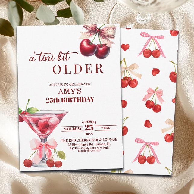 Invitation Chic A Tini Bit Older Cherry Martini 25th Birthday (Créateur téléchargé)