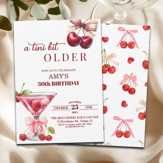 Invitation Chic A Tini Bit Older Cherry Martini 30th Birthday (Créateur téléchargé)