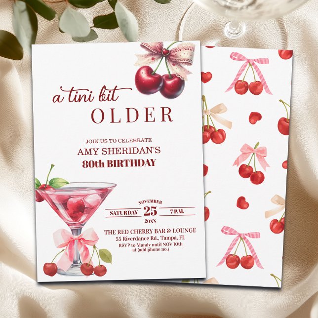 Invitation Chic A Tini Bit Older Cherry Martini 80th Birthday (Créateur téléchargé)