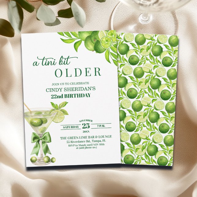 Invitation Chic A Tini Bit Older Lime Martini 22nd Birthday (Créateur téléchargé)