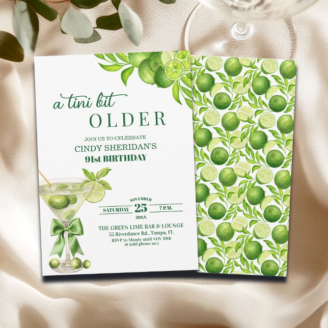 Invitation Chic A Tini Bit Older Lime Martini 91st Birthday (Créateur téléchargé)