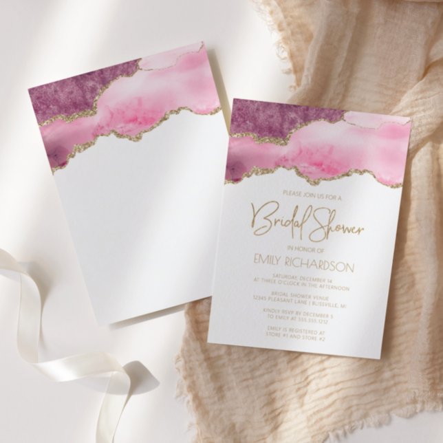 Invitation Chic Agate Géode Rose Gold Fête des mariées (Créateur téléchargé)