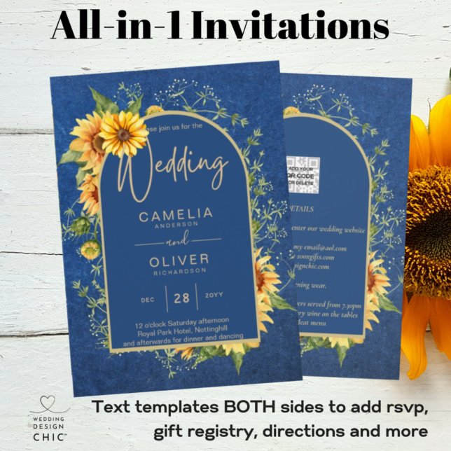 Invitation Chic All-in1 Tournesols rustiques Mariage Jaune BL (Créateur téléchargé)
