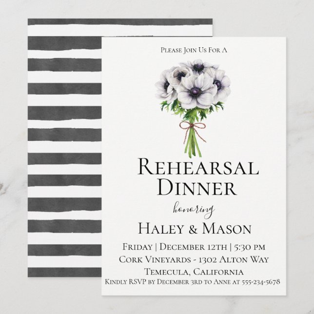 Invitation Chic Anemone Bouquet Dîner de répétition Invitatio (Devant / Derrière)
