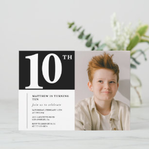 Invitation chic anniversaire 10 ans Noir Blanc Pho