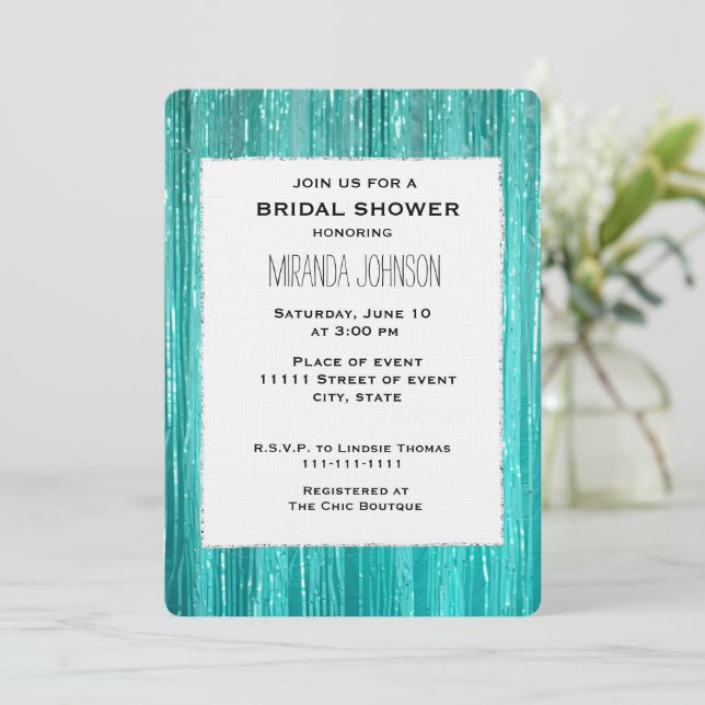 Invitation Chic Aqua Menthe Pailleté Rayures Enterrement de V (Debout devant)
