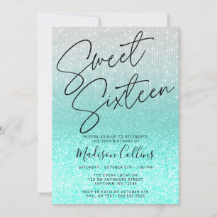 Invitation Chic Aqua Silver Parties scintillant Sweet 16