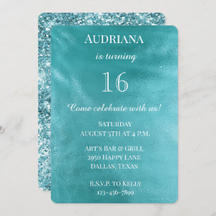 Invitation Chic Aqua Turquoise Blue Glam Anniversaire