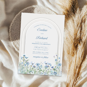Invitation Chic aquarelle bleu fleur sauvage boho arch