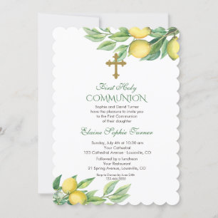 Invitation Chic Aquarelle Citron Tropical Holy Communion