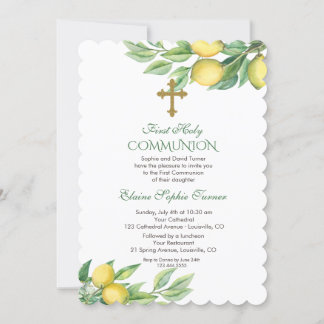 Invitation Chic Aquarelle Citron Tropical Holy Communion