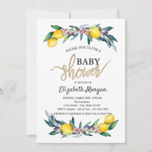Invitation Chic Aquarelle Citrons Olives Baby Shower