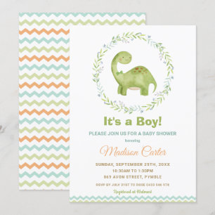 Invitation Chic Aquarelle Cute Dinosaur Boy Baby shower