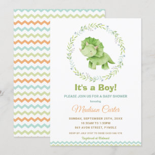 Invitation Chic Aquarelle Cute Dinosaur Boy Baby shower
