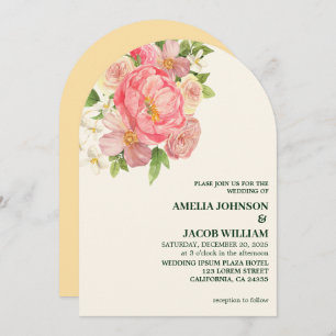 Invitation Chic Aquarelle fleurie beurre jaune Mariage