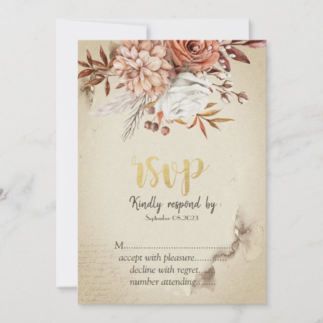 Invitation Chic Aquarelle Fleurs d'automne RSVP (Devant)