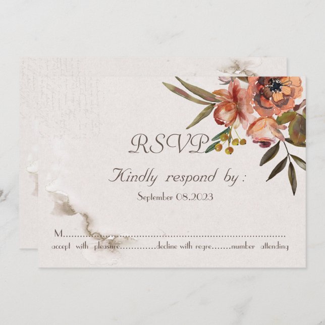 Invitation Chic Aquarelle Fleurs d'automne RSVP (Devant / Derrière)