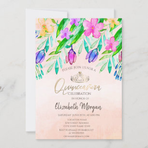 Invitation Chic Aquarelle Fleurs de Printemps Quinceañera