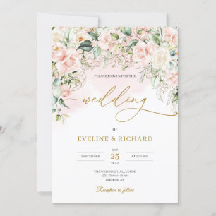 Invitation Chic aquarelle fleurs rousses eucalyptus or