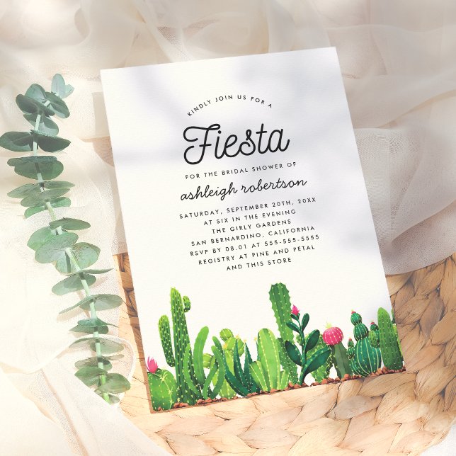Invitation Chic aquarelle Floral Cactus Fiesta Fête des marié (Créateur téléchargé)