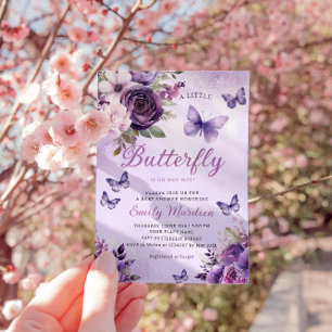 Invitation Chic Aquarelle Floral Girl Baby shower papillon