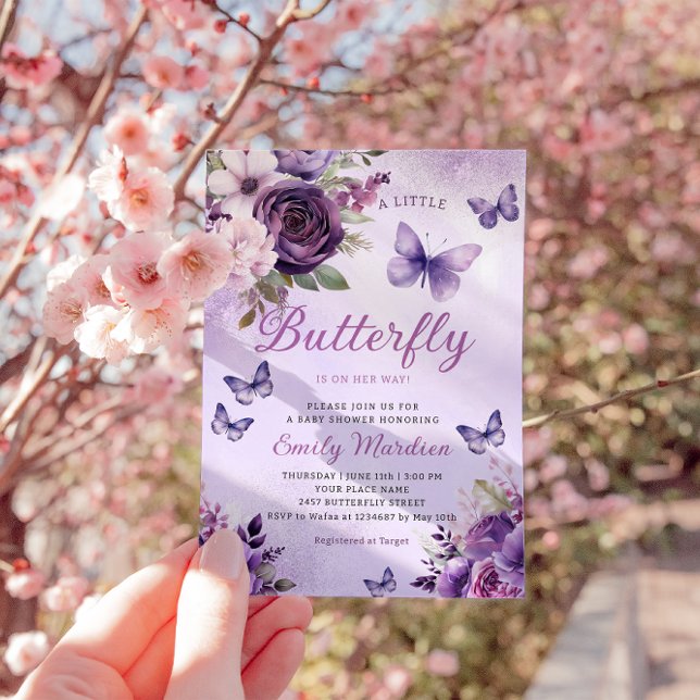 Invitation Chic Aquarelle Floral Girl Baby shower papillon (Créateur téléchargé)