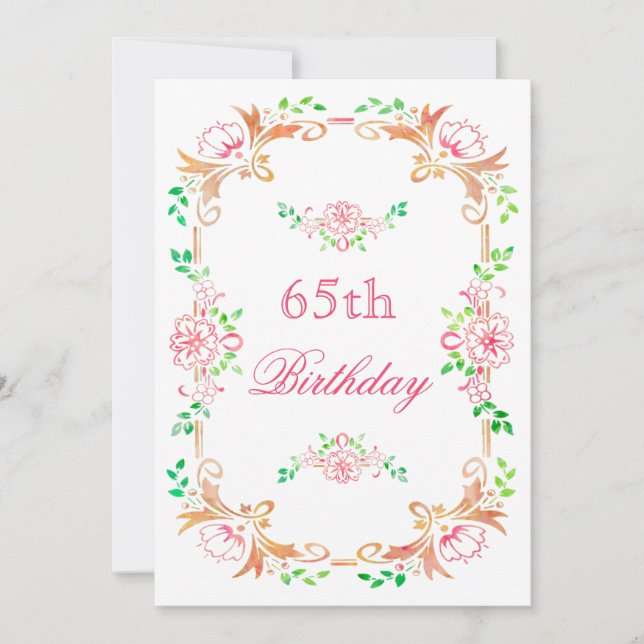 Invitation Chic aquarelle florale 65e anniversaire double fac (Devant)