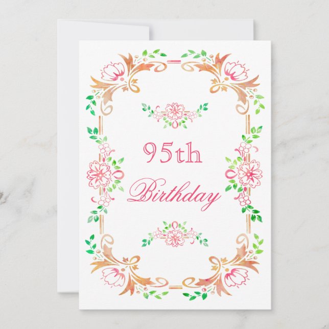 Invitation Chic aquarelle florale 95e Anniversaire Double Fac (Devant)