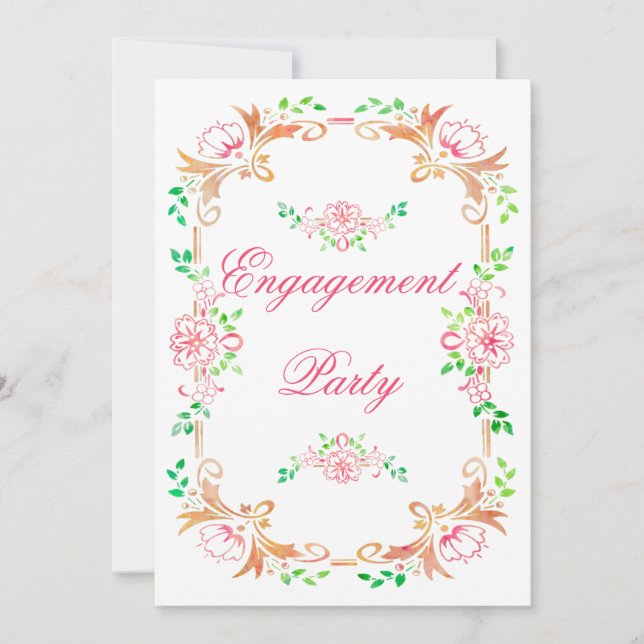 Invitation Chic aquarelle florale Engagement Double Face (Devant)