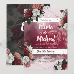 Invitation Chic Aquarelle Florale Rouge Bourgogne thème invit