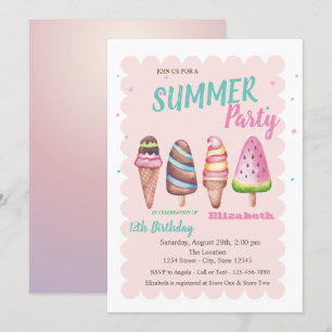 Invitation Chic aquarelle Glaces Fête d'été