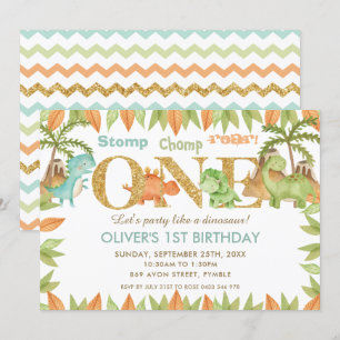 Invitation Chic Aquarelle mignonne Dinosaur 1ère fête d'anniv