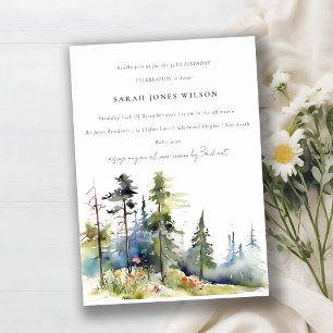 Invitation Chic aquarelle Pine Forest Paysage Anniversaire