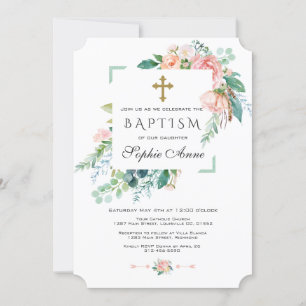 Invitation Chic Aquarelle rose Blush Blanc Floral Baptême