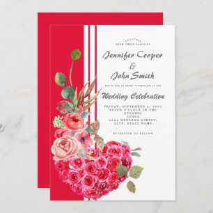 Invitation Chic Aquarelle Rose Coeur Moderne Floral Mariage