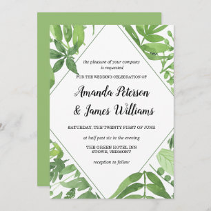 Invitation Chic Aquarelle sauvage prairie vert diamant Mariag