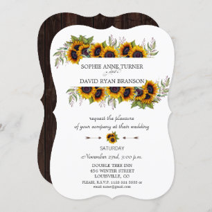 Invitation Chic Aquarelle Sunflowers Frame Mariage en bois