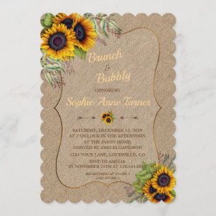 Invitation Chic Aquarelle Tournesol Burlap Brunch & Bubbly