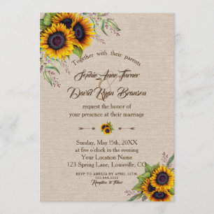 Invitation Chic Aquarelle Tournesols Linge Mariage