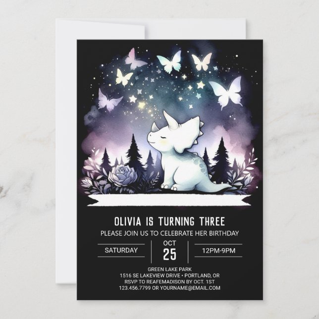 Invitation Chic Aquarelle Tricératops Anniversaire (Devant)