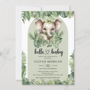Invitation Chic Aquarelle tropicale verdure elphant mignon