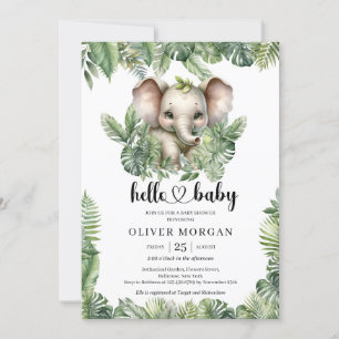 Invitation Chic Aquarelle tropicale verdure elphant mignon